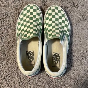 Green and cream checker Vans